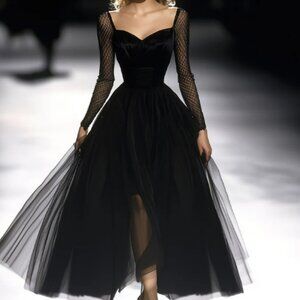 Retro Classic French Black Gauze Maxi Dress